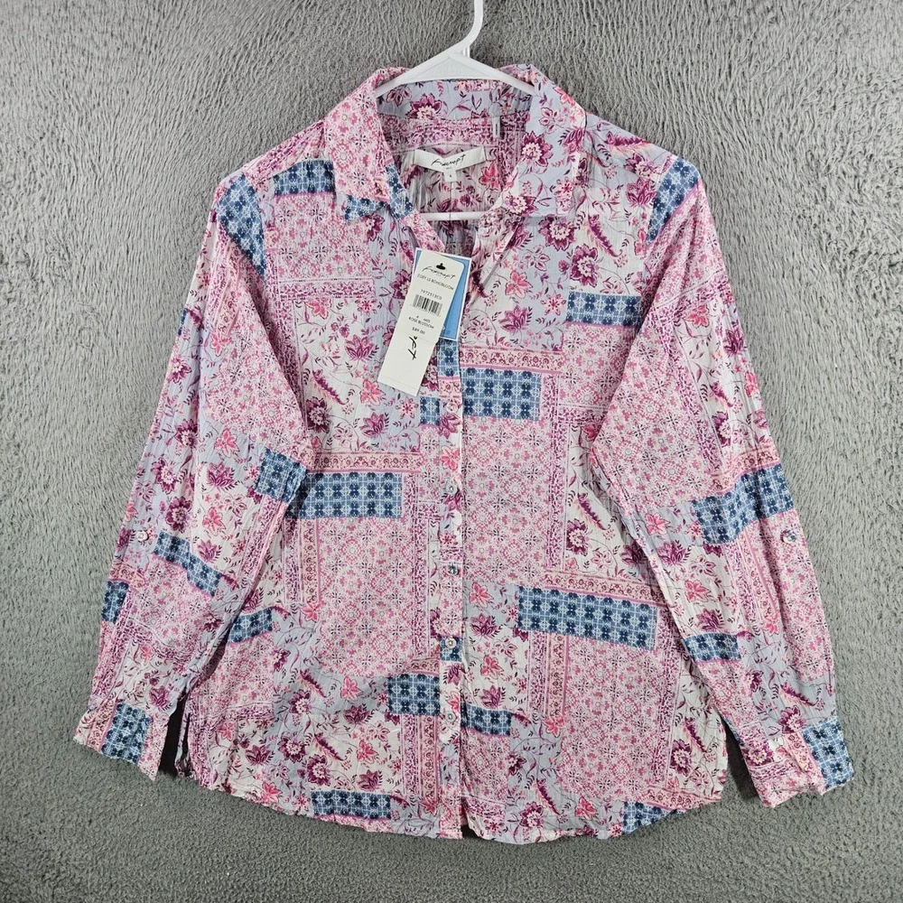 Foxcroft NYC Zoey LS Boho Bloom Patchwork‎ Floral Shirt Rose Blossom Size 4 NEW